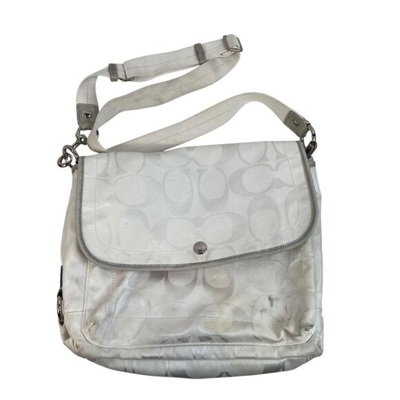 Coach White Kyra Bag Signature C Print Messenger Jacquard Fabric Crossbody READ - Picture 1 of 13